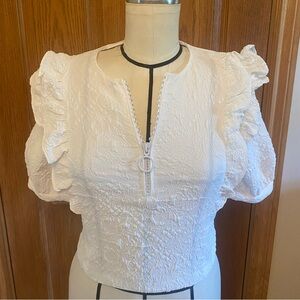 ZARA White Textured Crop Top With Rhinestone Zip | Size: S